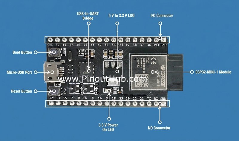 ESP32 Devkit V1 board layout