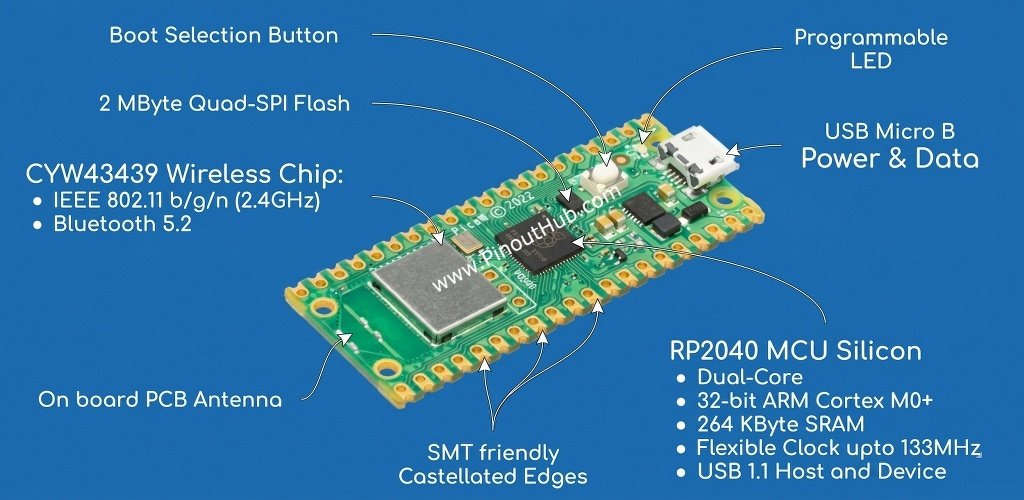 Raspberry Pi Pico hardware overview board layout