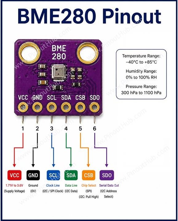 Breakout module pinout (typical 6-pin)