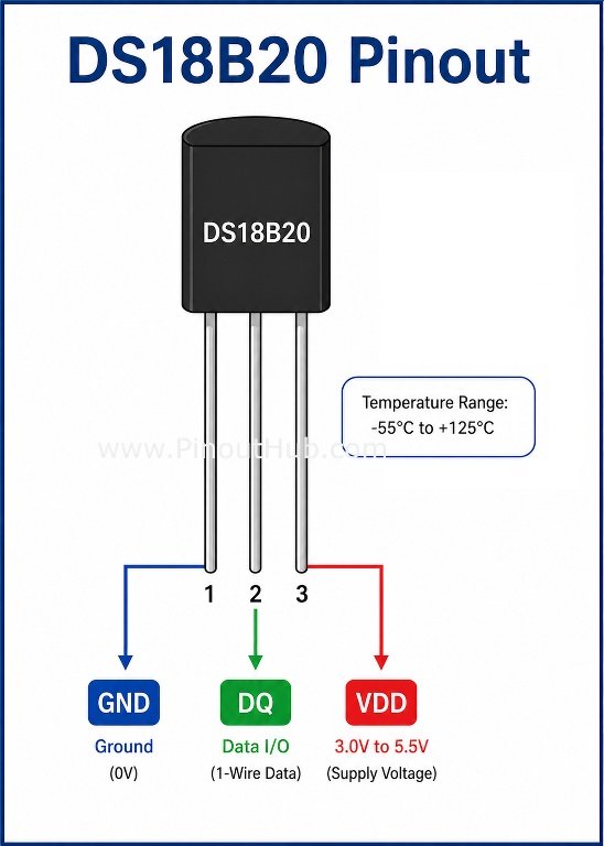 DS18B20 Pinout (TO-92)