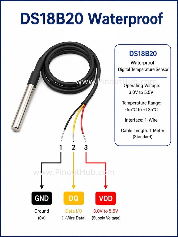DS18B20 waterproof sensor pinout