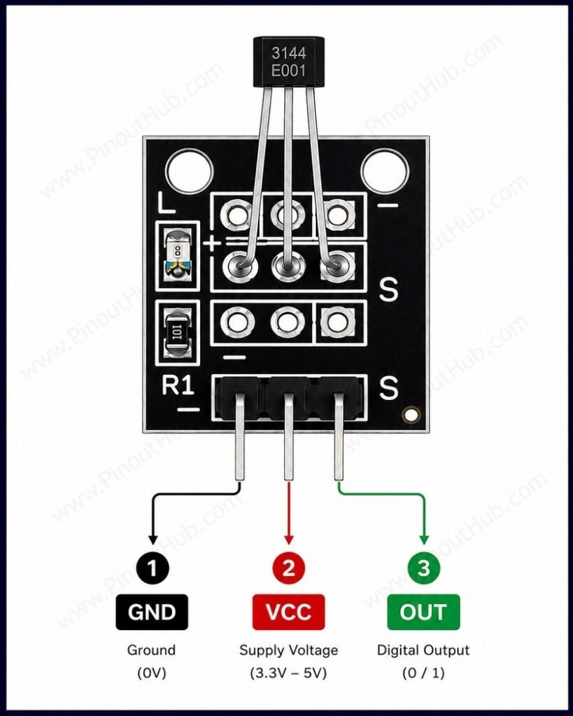 A3144 hall effect sensor module pinout