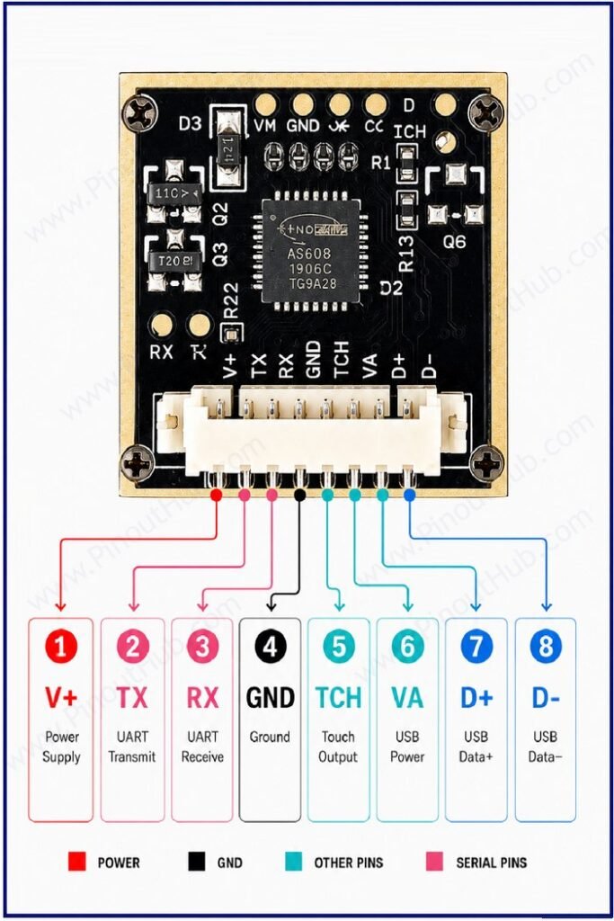 AS608 Optical fingerprint sensor Pinout