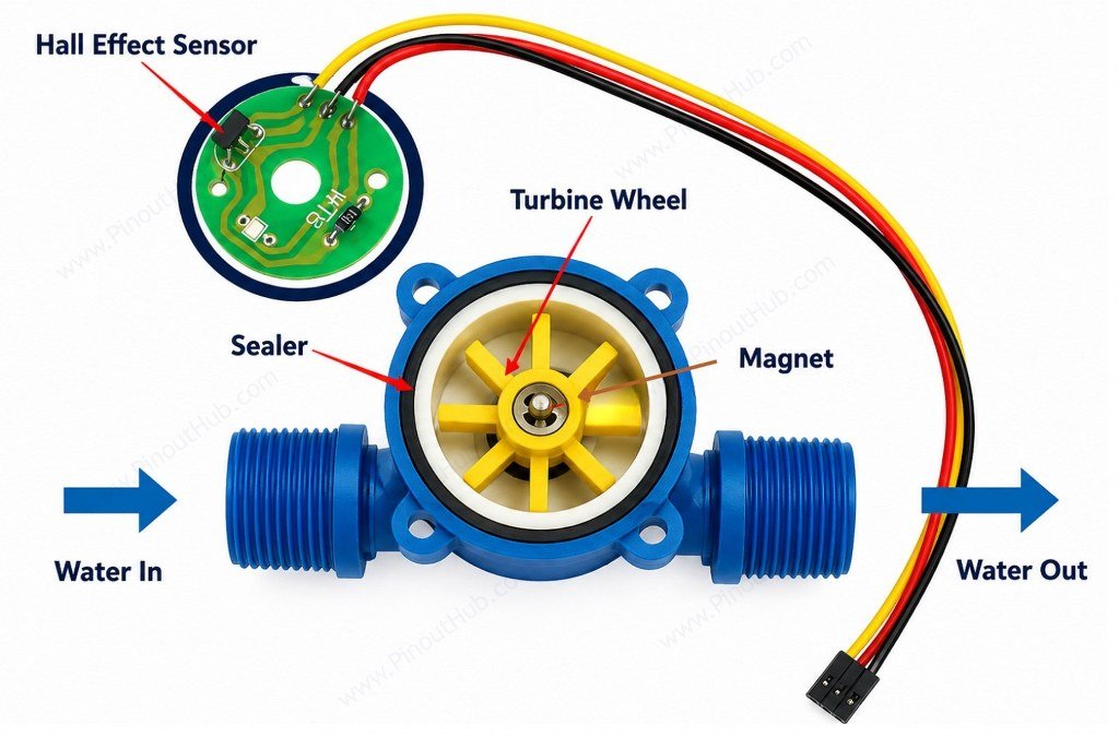 YF-S201 flow sensor components