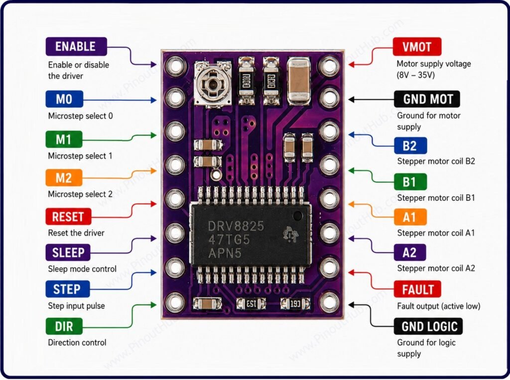 DRV8825 Stepper motor driver module pinout